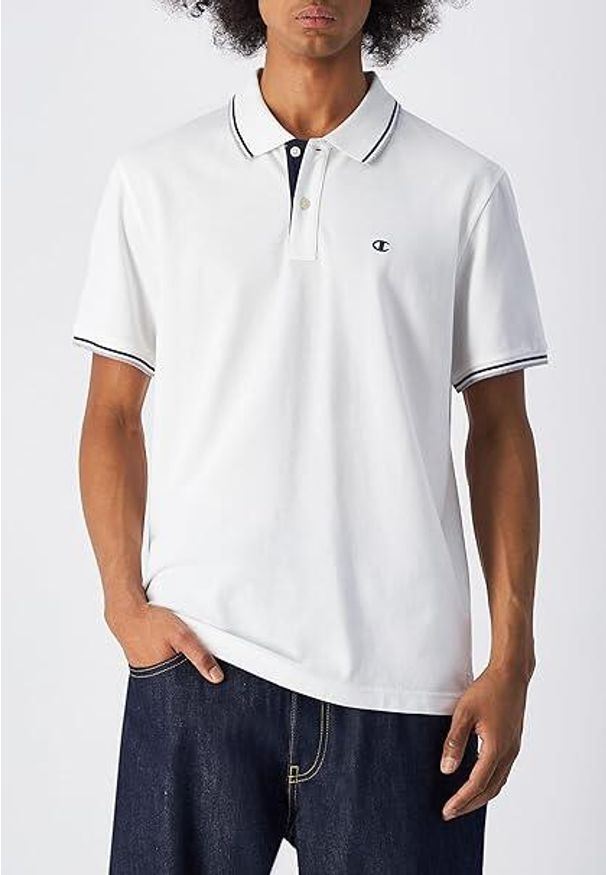 Koszulka męska Champion polo. Okazja: na co dzień. Typ kołnierza: polo. Kolor: biały. Styl: casual