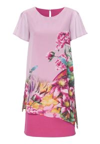 Cellbes - Elegancka sukienka w kwiaty z rozcięciami. Kolor: różowy. Materiał: jersey. Wzór: kwiaty. Styl: elegancki