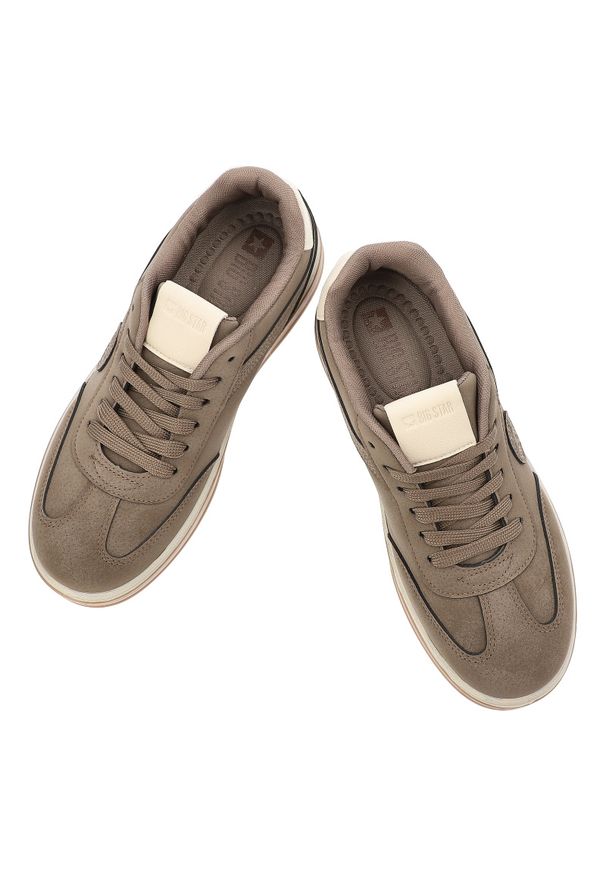Big-Star - Sneakersy unisex Big Star, ze skóry ekologicznej na platformie z okrągłym noskiem sznurowane, beżowe, SS174020. Okazja: na co dzień. Nosek buta: okrągły. Zapięcie: sznurówki. Kolor: beżowy. Materiał: materiał, skóra ekologiczna. Szerokość cholewki: normalna. Obcas: na platformie