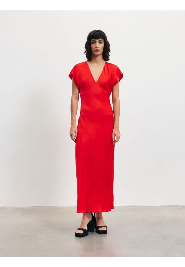 Reserved - Sukienka z wiskozy - czerwony. Kolor: czerwony. Materiał: wiskoza