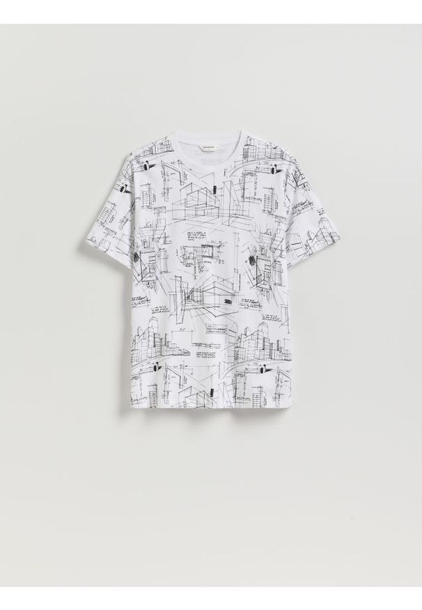 Reserved - T-shirt comfort z nadrukiem - biały. Kolor: biały. Materiał: bawełna, dzianina. Wzór: nadruk