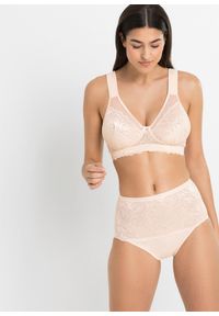 bonprix - Biustonosz minimizer bez fiszbinów z wyściełanymi ramiączkami. Kolor: beżowy. Materiał: koronka, poliamid. Wzór: koronka #3