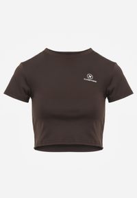Renee - Brązowy Basicowy T-shirt w Stylu Cropped z Subtelnym Nadrukiem Loraera. Okazja: na co dzień. Kolor: brązowy. Materiał: jeans. Długość: krótkie. Wzór: nadruk. Styl: elegancki, sportowy, casual #2