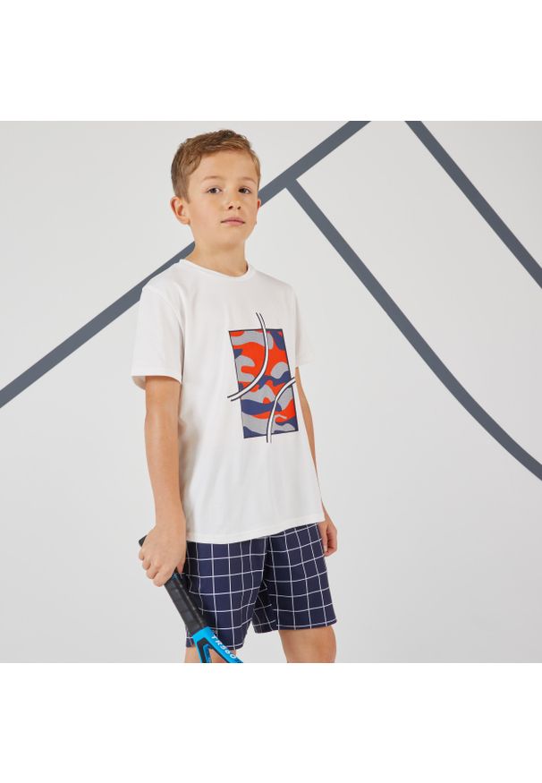 ARTENGO - Koszulka do tenisa dla chłopców Artengo Soft 100. Kolor: niebieski, biały, wielokolorowy. Materiał: materiał. Sport: tenis