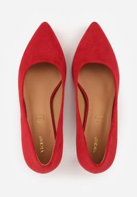 Renee - Czerwone Czółenka VICES na Smukłym Obcasie z Wkładką ze Skóry Naturalnej Grynora. Okazja: na imprezę. Kolor: czerwony. Materiał: skóra. Obcas: na obcasie. Styl: klasyczny, elegancki. Wysokość obcasa: średni #3