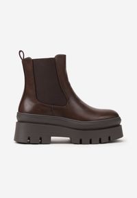 Born2be - Brązowe Klasyczne Botki Sztyblety na Grubej Tłoczonej Podeszwie Rianae. Nosek buta: okrągły. Kolor: brązowy. Materiał: jeans. Sezon: zima, jesień. Styl: klasyczny