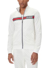Guess - GUESS Biała rozpinana męska bluza w monogram Korbin, Rozmiar XL. Okazja: na co dzień. Kolor: biały. Styl: elegancki, casual, sportowy #2