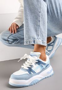 Renee - Niebieskie Sneakersy na Grubej Podeszwie z Szerokim Wiązaniem Iniestra. Okazja: na co dzień. Kolor: niebieski