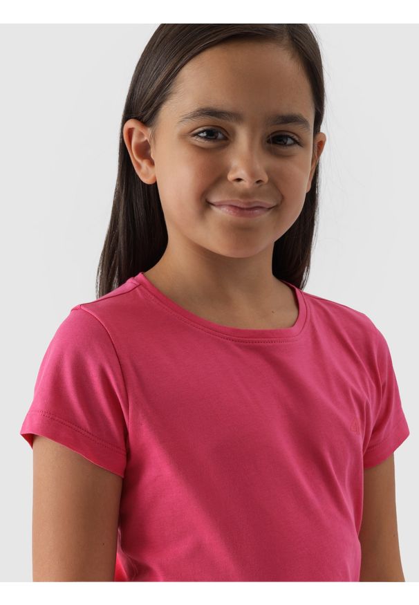 4f - 4F T-shirt gładki dziewczęcy - różowy 158 (12-13 lat). Okazja: na co dzień. Kolor: różowy. Materiał: bawełna, dzianina, jersey. Długość rękawa: krótki rękaw. Długość: krótkie. Wzór: gładki. Sezon: lato. Styl: casual, sportowy