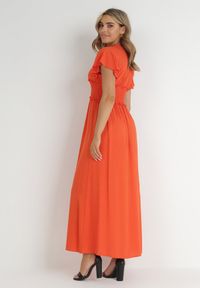 Born2be - Pomarańczowa Kopertowa Sukienka z Wiskozy z Gumką w Pasie Neroni. Kolor: pomarańczowy. Materiał: wiskoza. Typ sukienki: kopertowe. Długość: maxi #3