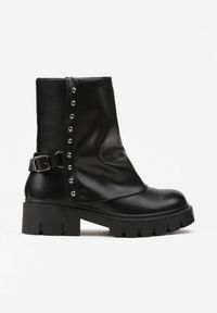 Born2be - Czarne Botki z Wywiniętą Cholewką i Klamrą Danelite. Okazja: na co dzień. Zapięcie: klamry. Kolor: czarny. Materiał: jeans. Szerokość cholewki: normalna. Styl: casual, elegancki #3