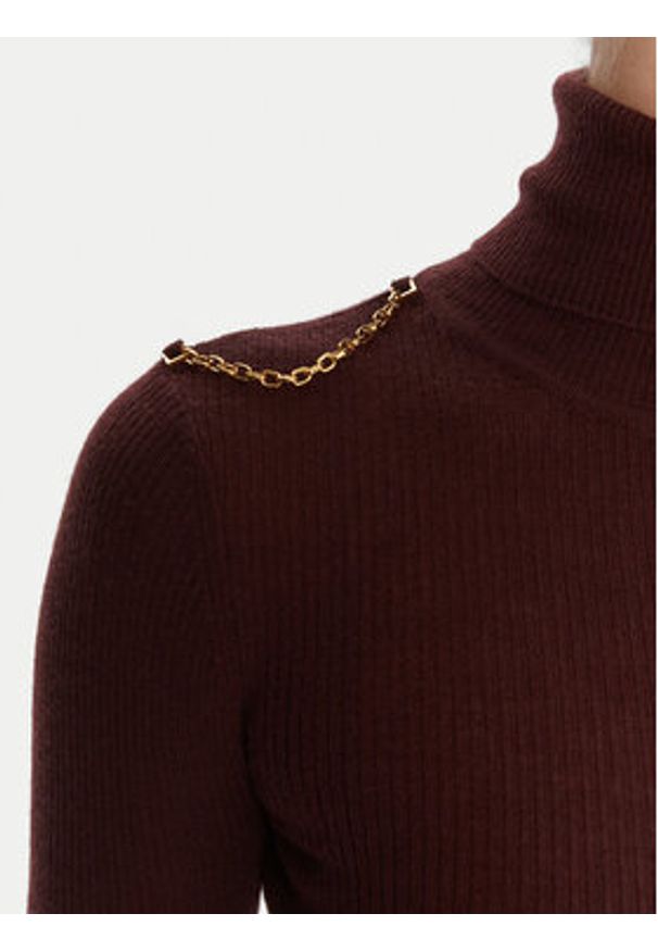 Elisabetta Franchi Golf MK-43B-57E2-V320 Bordowy Regular Fit. Typ kołnierza: golf. Kolor: czerwony. Materiał: wełna