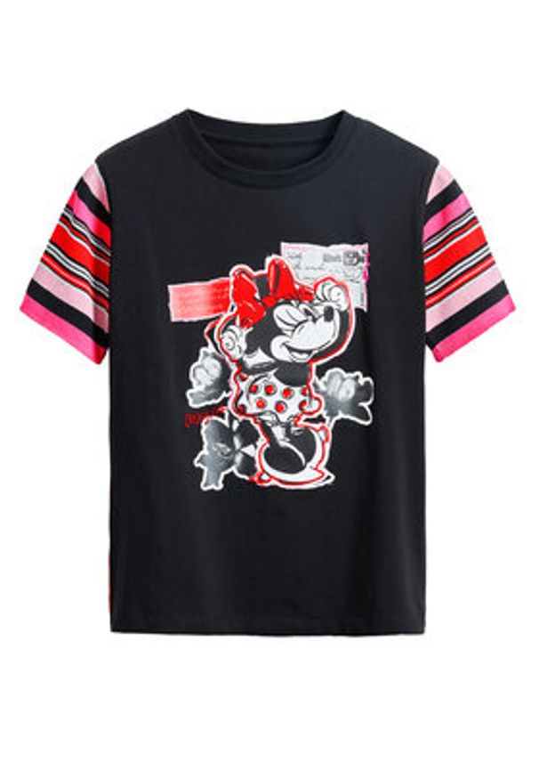Desigual T-Shirt Minnie 25SWTK39 Czarny Slim Fit. Kolor: czarny. Materiał: bawełna
