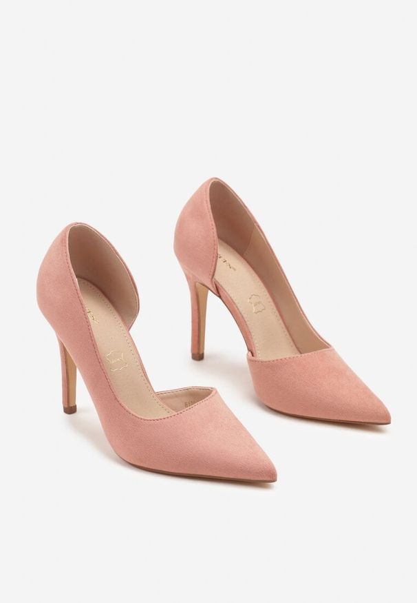 Renee - Różowe Szpilki Vices z Wkładką ze Skóry Naturalnej Ozdobione Wycięciem Oliritia. Okazja: na co dzień. Kolor: różowy. Materiał: skóra. Wzór: aplikacja. Obcas: na szpilce. Styl: casual