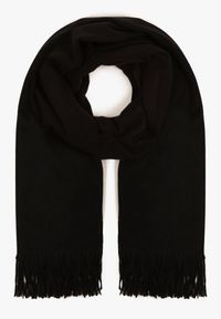 Born2be - Czarny Szalik z Bawełną i Wiskozą Ozdobiony Frędzlami Siadortia. Okazja: na co dzień, na spotkanie biznesowe. Kolor: czarny. Materiał: bawełna, wiskoza. Wzór: aplikacja. Styl: klasyczny, casual, elegancki, biznesowy #3