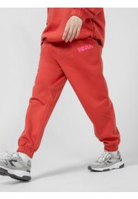 outhorn - Spodnie dresowe damskie - czerwone. Kolor: czerwony. Materiał: dresówka. Wzór: nadruk
