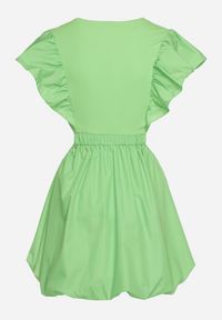 Born2be - Zielona Sukienka Altheia. Kolor: zielony. Materiał: bawełna, tkanina, tiul. Wzór: jednolity, aplikacja. Typ sukienki: bombki. Styl: klasyczny. Długość: mini #4