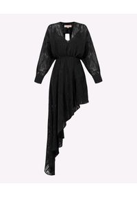 MARLU - Czarna sukienka o asymetrycznym kroju. Okazja: na randkę. Kolor: czarny. Materiał: szyfon, jedwab, tkanina. Długość rękawa: długi rękaw. Typ sukienki: asymetryczne. Styl: wizytowy, elegancki. Długość: midi #4