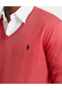 Ralph Lauren - RALPH LAUREN - Czerwony sweter z haftowanym logo. Typ kołnierza: polo. Kolor: czerwony. Materiał: bawełna. Wzór: haft