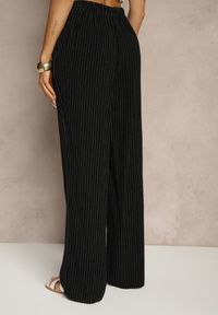 Renee - Czarne Szerokie Spodnie High Waist z Lnu i Bawełny Ivelpio. Okazja: na co dzień. Stan: podwyższony. Kolor: czarny. Materiał: bawełna, len. Styl: klasyczny, elegancki, casual #3