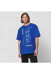 outhorn - T-shirt oversize z nadrukiem męski - kobaltowy. Kolor: niebieski. Materiał: materiał, bawełna, dzianina. Wzór: nadruk #5
