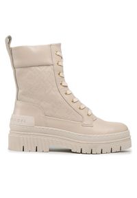 TOMMY HILFIGER - Tommy Hilfiger Botki Lace Up Zip Boot Monogram FW0FW06849 Beżowy. Kolor: beżowy. Materiał: skóra