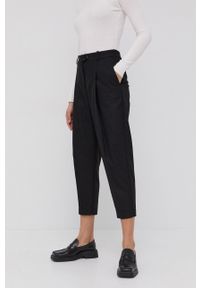 BOSS - Boss Spodnie damskie kolor czarny proste high waist. Okazja: na co dzień. Stan: podwyższony. Kolor: czarny. Styl: casual