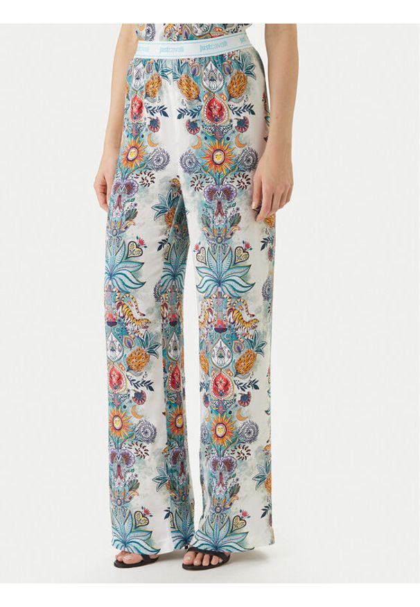 Just Cavalli Spodnie materiałowe 80PAA120 NS837 Błękitny Wide Leg. Kolor: niebieski. Materiał: wiskoza