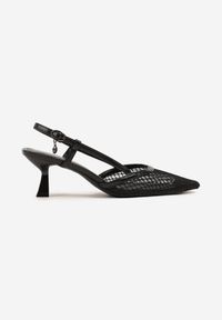 Renee - Czarne Sandały Vices na Kaczuszce Slingback z Siateczkową Cholewką Lumevile. Zapięcie: sprzączka. Kolor: czarny. Obcas: na szpilce. Styl: klasyczny, elegancki. Wysokość obcasa: średni #6