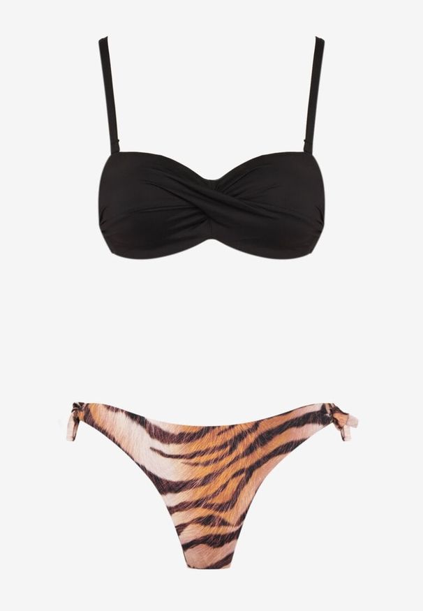 Born2be - Czarne Bikini Biustonosz Wiązany na Plecach 2 Pary Majtek Typu Figi Galarella. Kolor: czarny