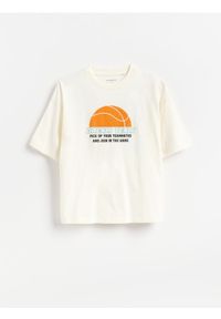 Reserved - Bawełniany t-shirt - złamana biel. Materiał: bawełna #1