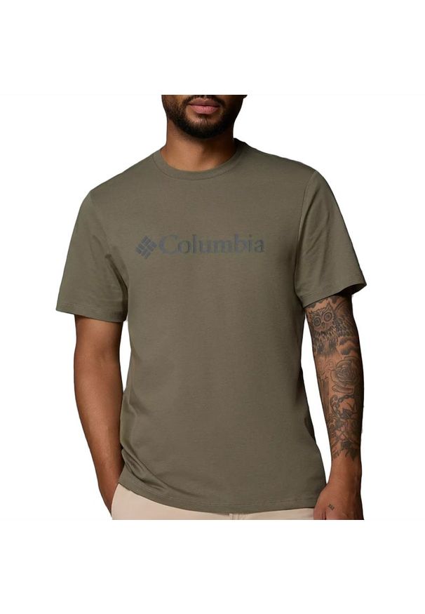 columbia - Koszulka męska Columbia CSC Basic Logo 2155001397 - zielona. Kolor: zielony. Materiał: bawełna. Długość rękawa: krótki rękaw. Długość: krótkie