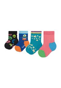 Happy-Socks - Zestaw 4 par wysokich skarpet dziecięcych Happy Socks. Wzór: kolorowy