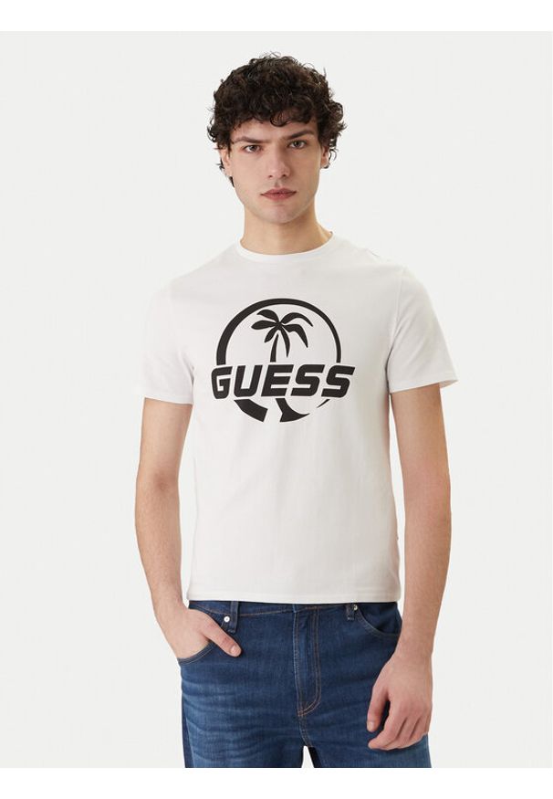 Guess T-Shirt F6GI00 J1314 Biały Slim Fit. Kolor: biały. Materiał: bawełna