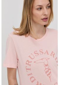 Trussardi Jeans - Trussardi - T-shirt bawełniany. Okazja: na co dzień. Kolor: różowy. Materiał: bawełna. Wzór: nadruk. Styl: casual #5