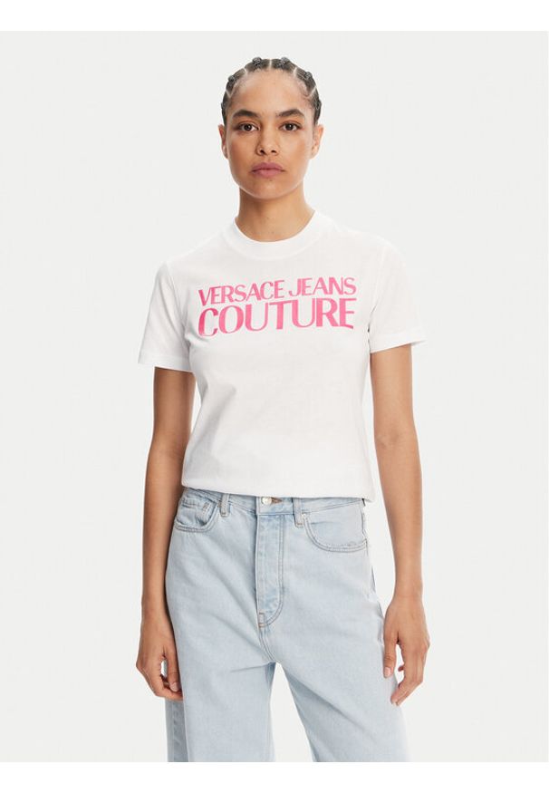 Versace Jeans Couture T-Shirt 78HAHE05 Biały Regular Fit. Kolor: biały. Materiał: bawełna