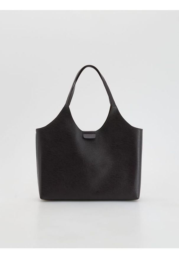 Reserved - Torebka shopper - ciemnobrązowy. Kolor: brązowy. Materiał: skórzane