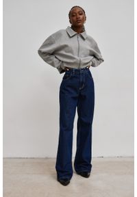 Marsala - Spodnie jeansowe z szerokimi nogawkami w kolorze NAVY BLUE- MANHATTAN-L. Okazja: na co dzień. Materiał: jeans. Wzór: aplikacja, haft. Styl: casual, elegancki
