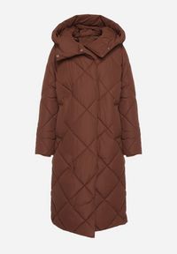 Born2be - Brązowa Kurtka z Geometrycznym Pikowaniem Johnatta. Kolor: brązowy. Wzór: geometria #2