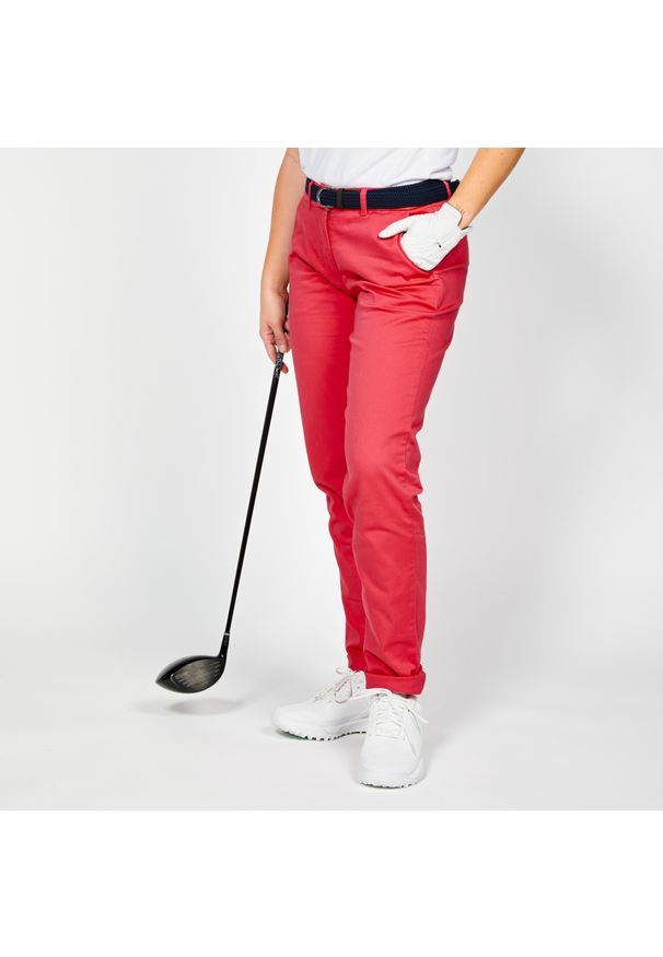 INESIS - Spodnie do golfa chino damskie Inesis MW500 bawełniane. Kolor: różowy. Materiał: bawełna, materiał, poliester, elastan. Sport: golf