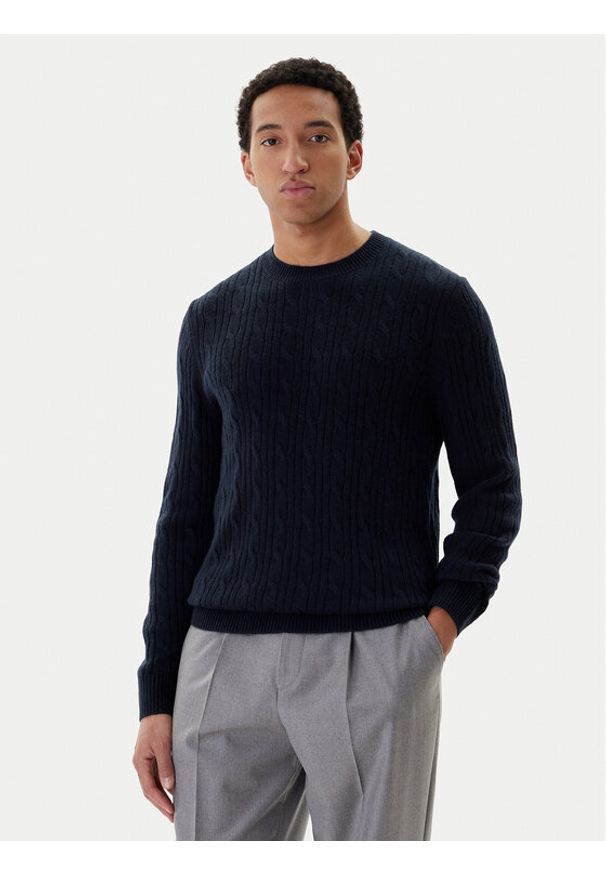 BOSS Sweter H-Hetico 50549975 Granatowy Regular Fit. Kolor: niebieski. Materiał: wełna