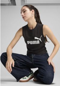 Puma - Damska wąska koszulka bez rękawów z logo No. 1 ESS PUMA Black. Kolor: czarny. Materiał: guma. Długość rękawa: bez rękawów. Wzór: nadruk