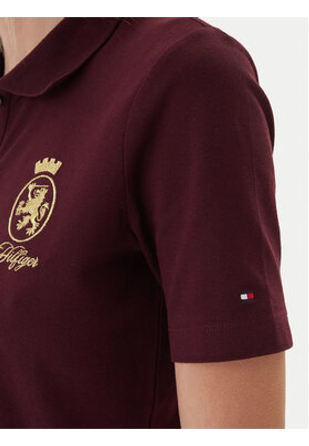 TOMMY HILFIGER - Tommy Hilfiger Polo Gold Crest WW0WW47315 Bordowy Regular Fit. Typ kołnierza: polo. Kolor: czerwony. Materiał: bawełna