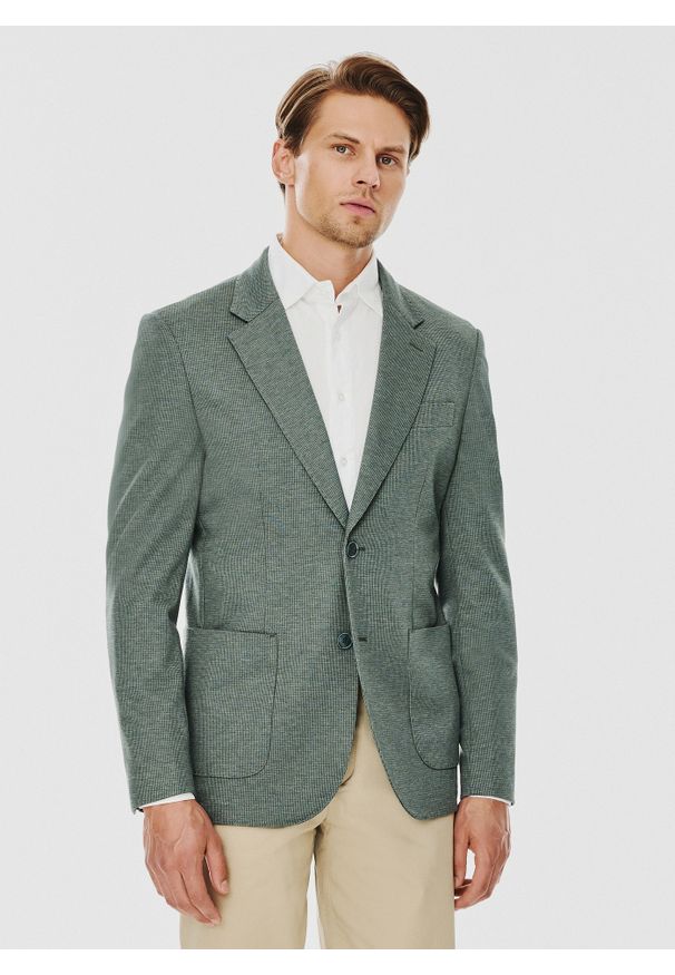 Pako Lorente - PAKO LORENTE – Zielona marynarka męska. Kolor: zielony, brązowy. Materiał: poliester, wiskoza, elastan. Sezon: jesień