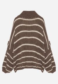 Born2be - Brązowy Golf Oversize w Paski z Domieszką Wełny i Wiskozy Nexeia. Okazja: na co dzień. Typ kołnierza: golf. Kolor: brązowy. Materiał: wełna, wiskoza. Wzór: paski. Styl: klasyczny, casual, elegancki #4