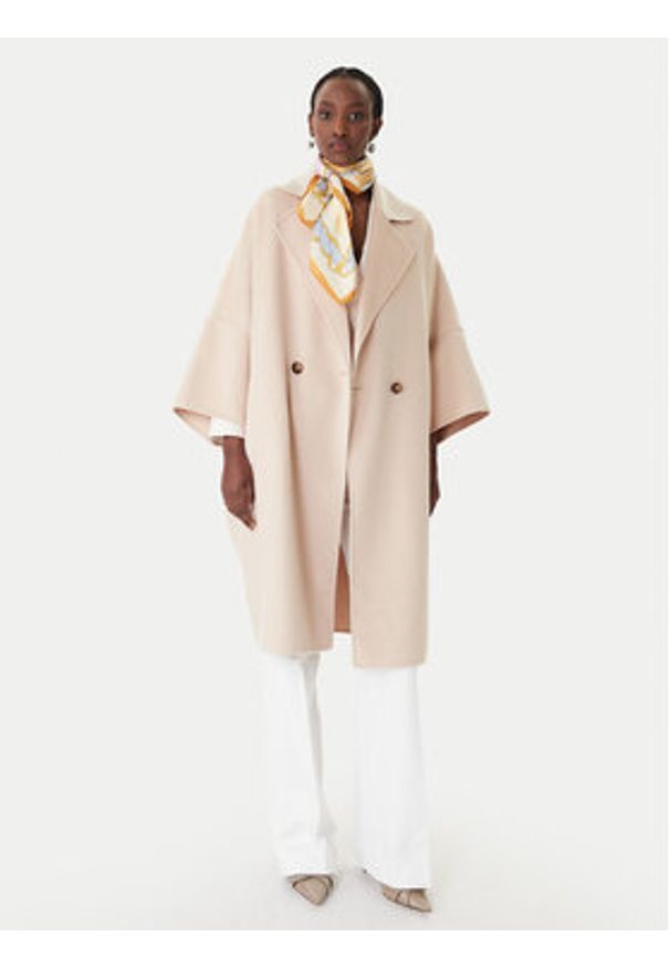 Marella Płaszcz wełniany Teca 2613011011 Beżowy Relaxed Fit. Kolor: beżowy. Materiał: syntetyk
