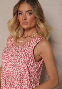 Renee - Różowa Sukienka z Bawełnianej Tkaniny w Nakrapiany Wzór Bez Rękawów Nativoria. Okazja: na co dzień, na spacer, na imprezę. Kolor: różowy. Materiał: bawełna, tkanina. Długość rękawa: bez rękawów. Sezon: lato. Styl: casual, elegancki #4