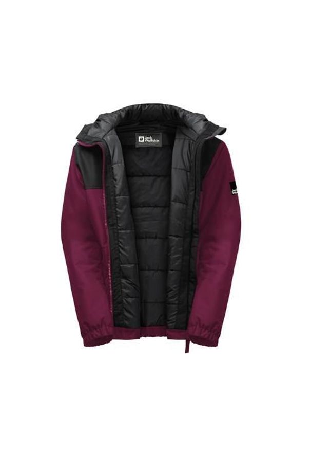 Kurtka uniwersalna chłopięca Jack Wolfskin Spirit. Typ kołnierza: kaptur. Kolor: fioletowy. Materiał: syntetyk. Sport: turystyka piesza