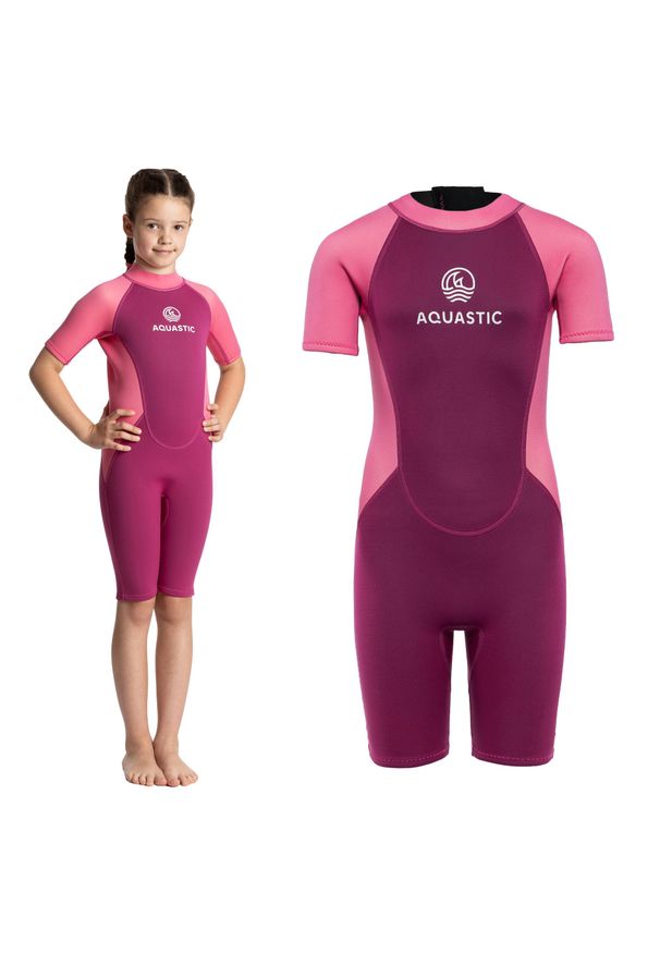 Pianka do pływania dziecięca AQUASTIC Wavey Jrg 2 mm. Kolor: różowy