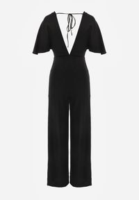 Renee - Czarny Kombinezon z Błyszczącą Nicią i Kopertową Górą Relfe. Kolor: czarny. Styl: elegancki #4